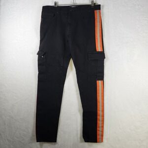 Forever 21 Men's‎ Black Skinny Cargo Pants with Orange Stripe - Size 32